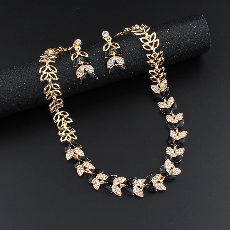 Женский комплект свадебных украшений WEIBANG из сережек и ожерелья золотистого