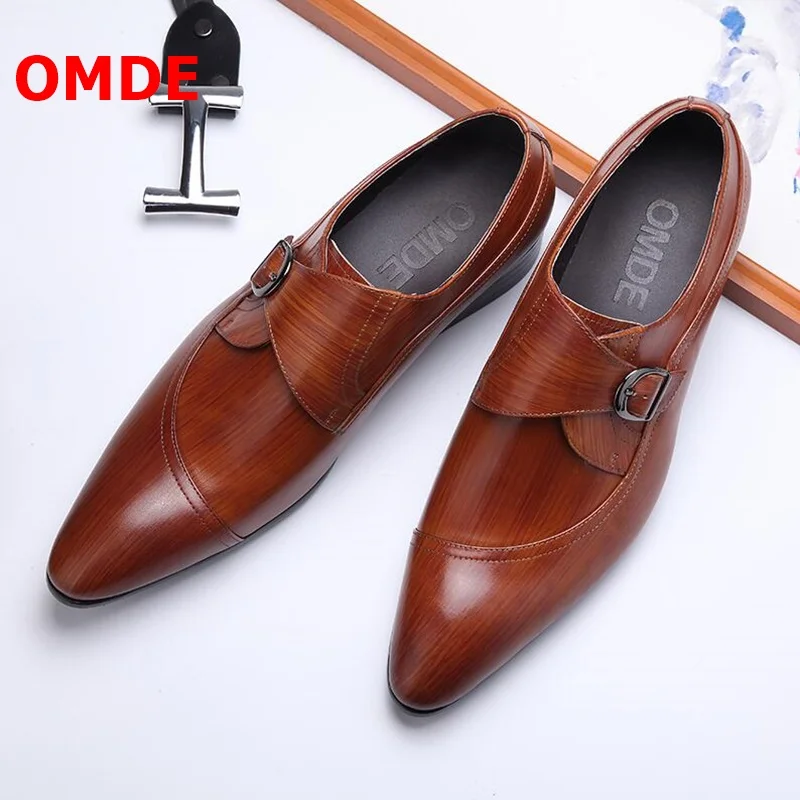 

OMDE New Fashion Pointed Toe Genuine Leather Buckle Dress Loafers Luxury Breathable Slip On Men's Wedding And Banquet Shoes