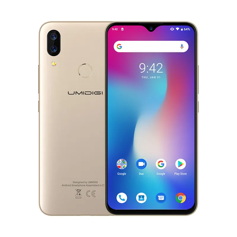 Золотой UMIDIGI power 6,3 ''экран капли воды смартфон 4 Гб 64 Гб Helio P35 Восьмиядерный Android 9,0 Dual SIM 16 МП Глобальный 4G мобильные телефоны - Цвет: Золотой