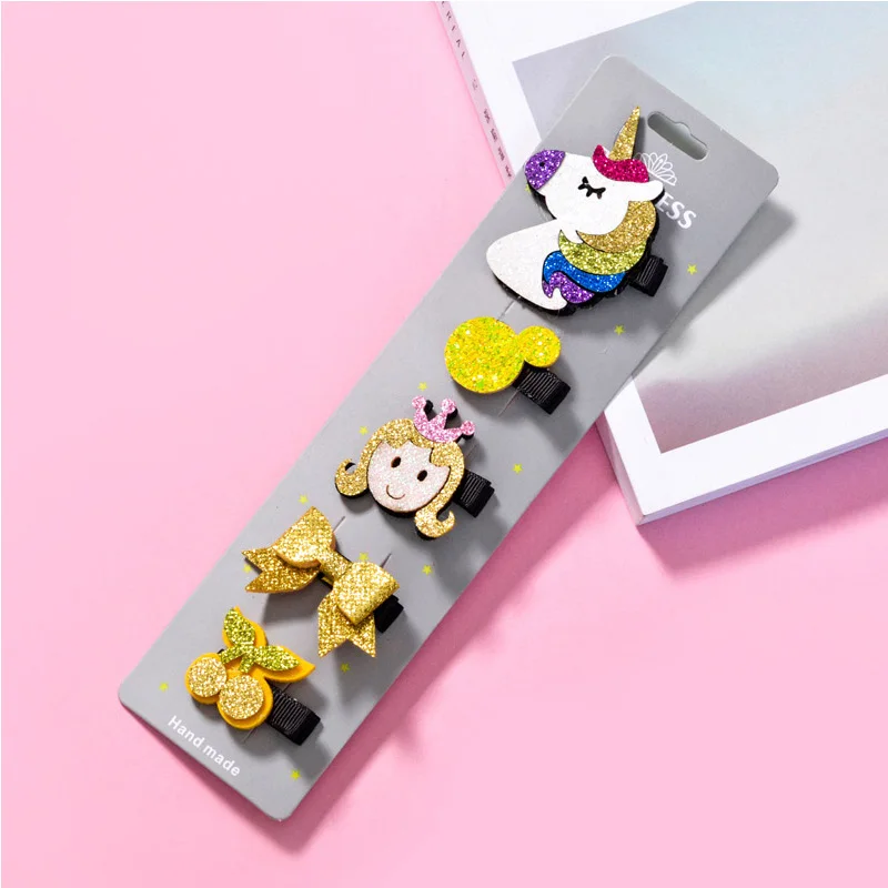 5pcs set 3 Новинка; детские заколки для волос; блестящие аксессуары для волос с единорогом; повязка для волос для девочек; заколка для волос для девочек; заколки для волос с единорогом - Цвет: 5pcs set 3