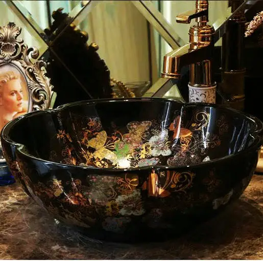 Романтические бабочки художественная черная фотография раковина для ванной