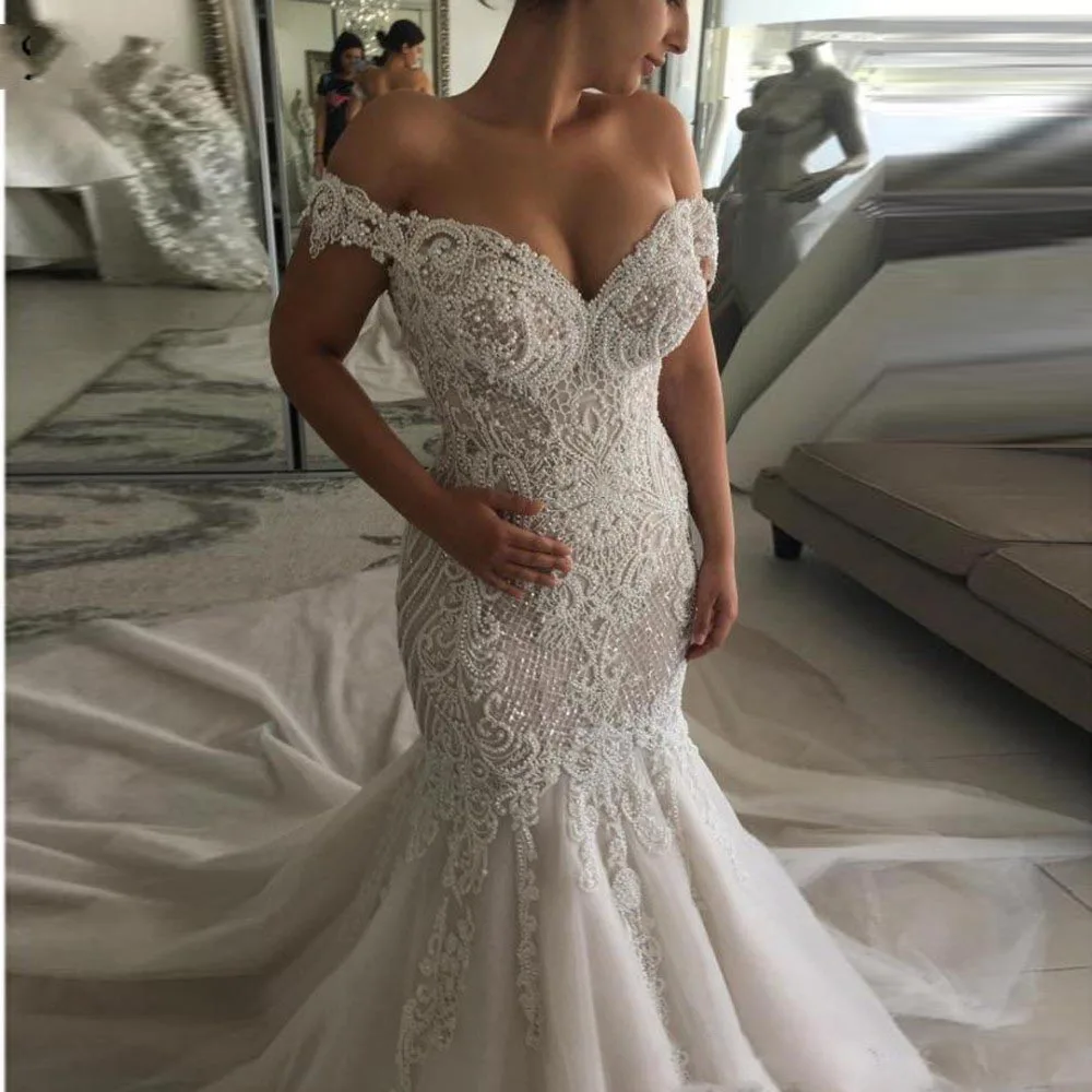 

robe de mariee Saudi Arabian Bridal Dress Mermaid Beading Wedding Gowns Long Applique Luxury Bridal Gown vestido de noiva 2019