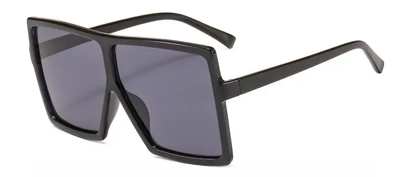 bright black Ретро негабаритных Квадратные Солнцезащитные очки для женщин прозрачная большая оправа модные очки с градиентными линзами мужские черные очки с плоским верхом синие линзы - Цвет линз: bright black