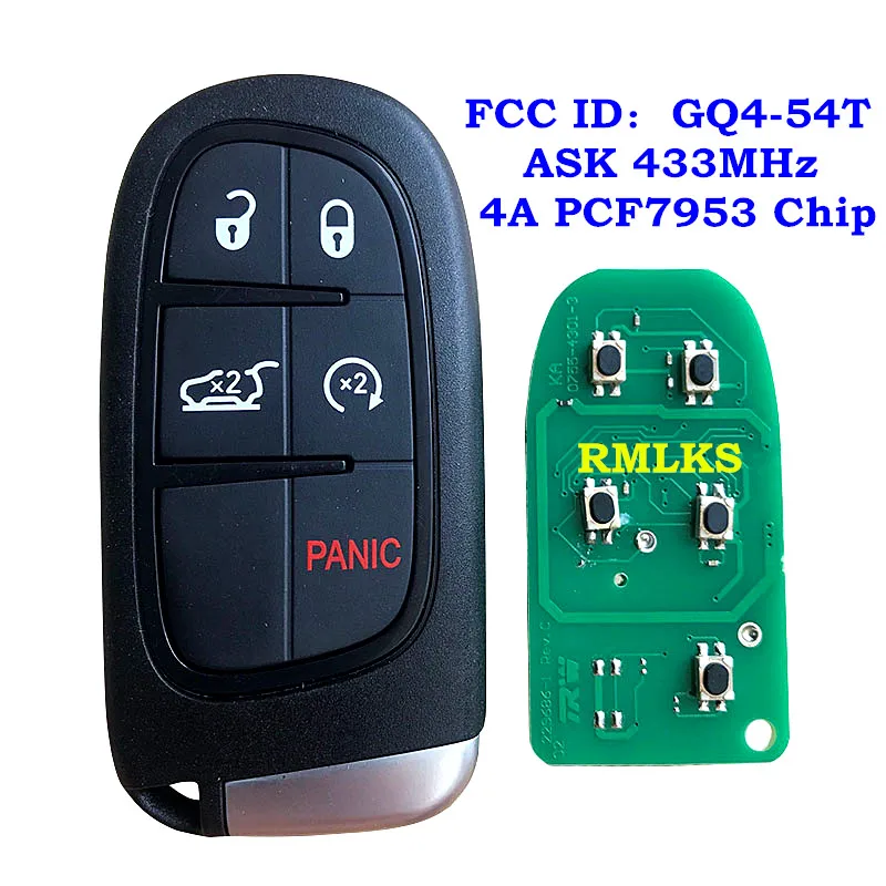 5 Buttons Smart Remote Car Key Fit For JEEP Cherokee 2014 To 2017 Keyless Entry 433MHz PCF7953M 4A CHIP GQ4-54T Chip No Mark | Автомобили