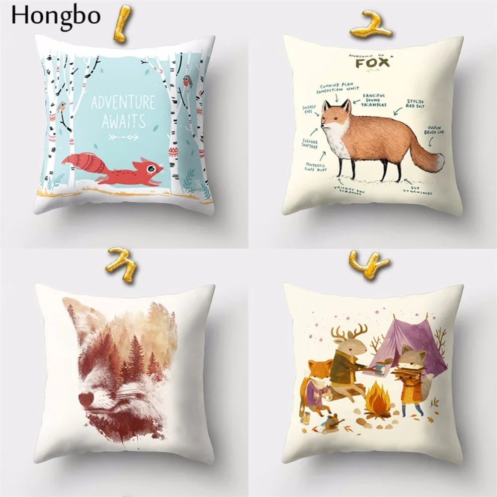 Хунбо 1 шт. с мультипликационным принтом Лиса квадратная Подушка Чехол для