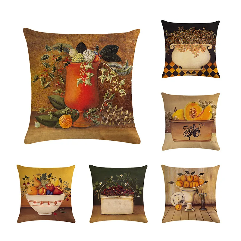 

European vase fruit Print Pillowcase Linen Cotton Sofa Cushion Cover Home Decor Pillowcase Cushion Case Cushion Cover
