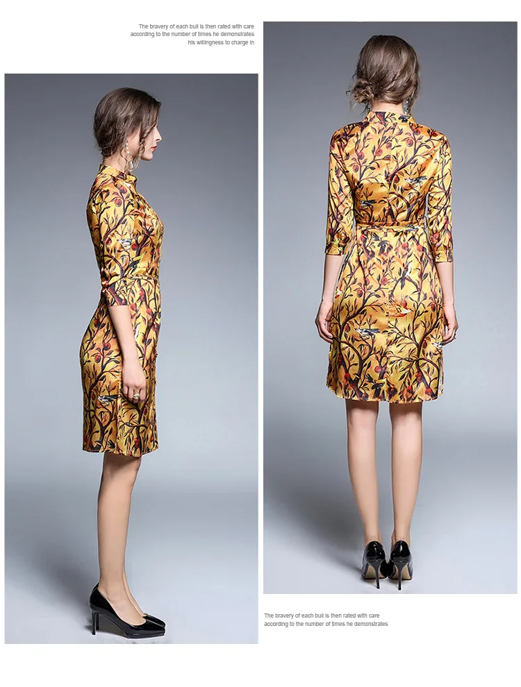 Gorb осень 2017 г. новые модные желтые печатных стенд Коллер тонкий Платья для вечеринок высокое качество Для