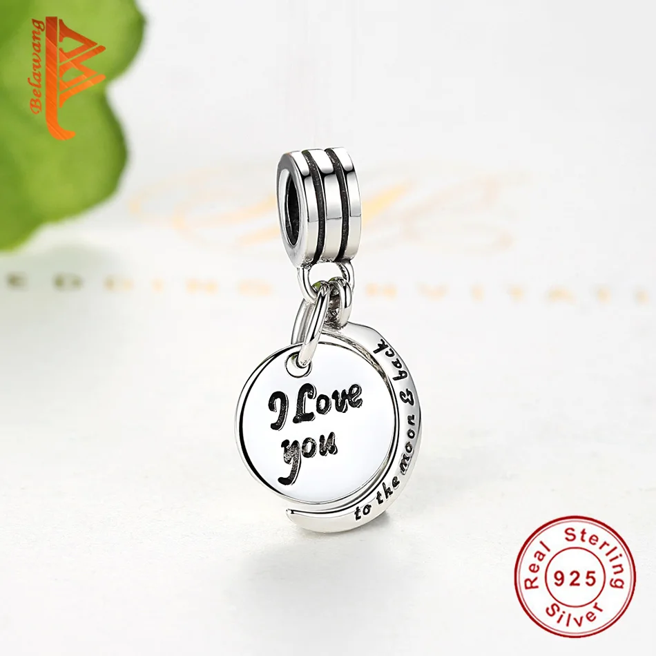 BELAWANG Аутентичные 100% 925 пробы серебро I Love You to the Moon & Back Очаровательные бусы