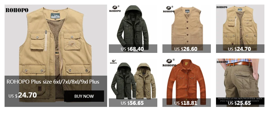 ROHOPO хлопковый мужской жилет 6xl 7xl 8xl, безрукавка для сафари, повседневный жилет, Vneck, карманы для инструментов, мужской жилет