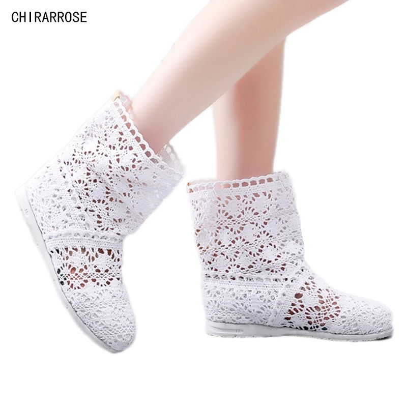Осенние женские ботинки CHIRARROSE вязаные летние на плоской подошве Крутые сетчатая