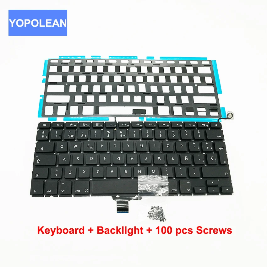 

5pcs/lot Laptop Spain Spanish Laptop Keyboard + Backlight + Keyboard Screws For Macbook Pro 13.3" A1278 2009 2010 2011 2012