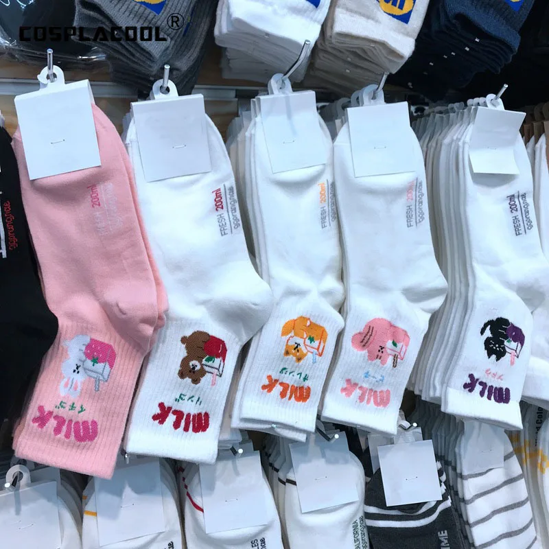 [COSPLACOOL] Новинка Теплый Письмо молоко Носки милые забавные Harajuku Мультфильм Белый
