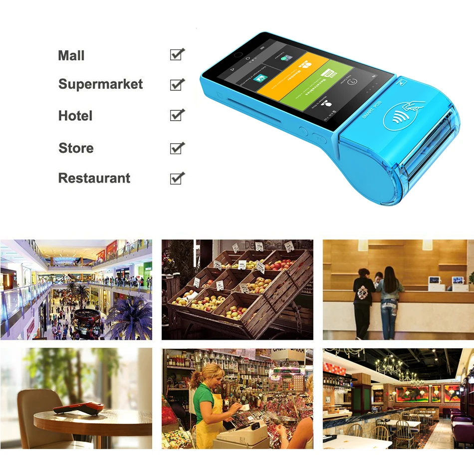 POS терминал PDA с беспроводной Bluetooth Wifi Android 7 0 термопринтером со встроенным и