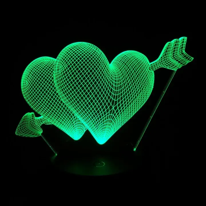 Красивый RGB светильник в форме сердца 3D со стрелками Купидона ночник для спальни
