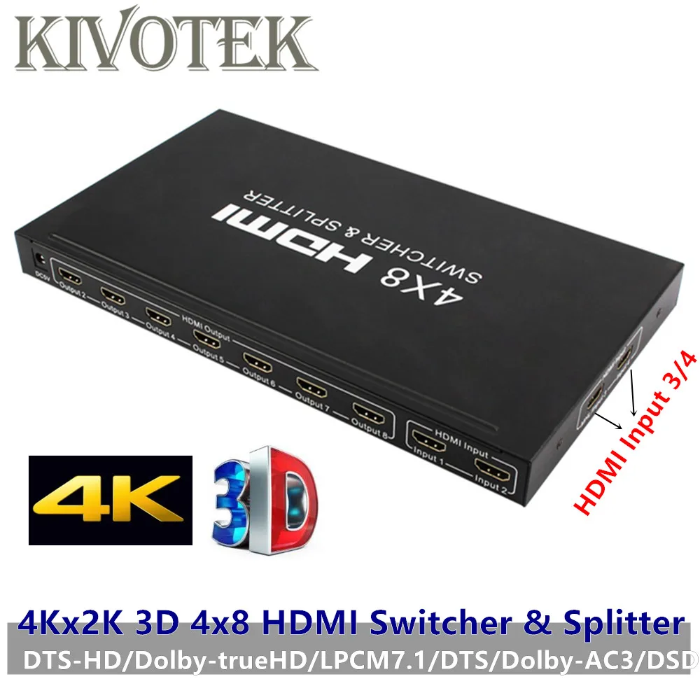4Kx2K 3D 4x8 HDMI Switcher/Splitter IR RC Control Support DTS/Dolby-AC3/DSD Power Adapter For HDTV Video Display Free Shipping | Компьютеры