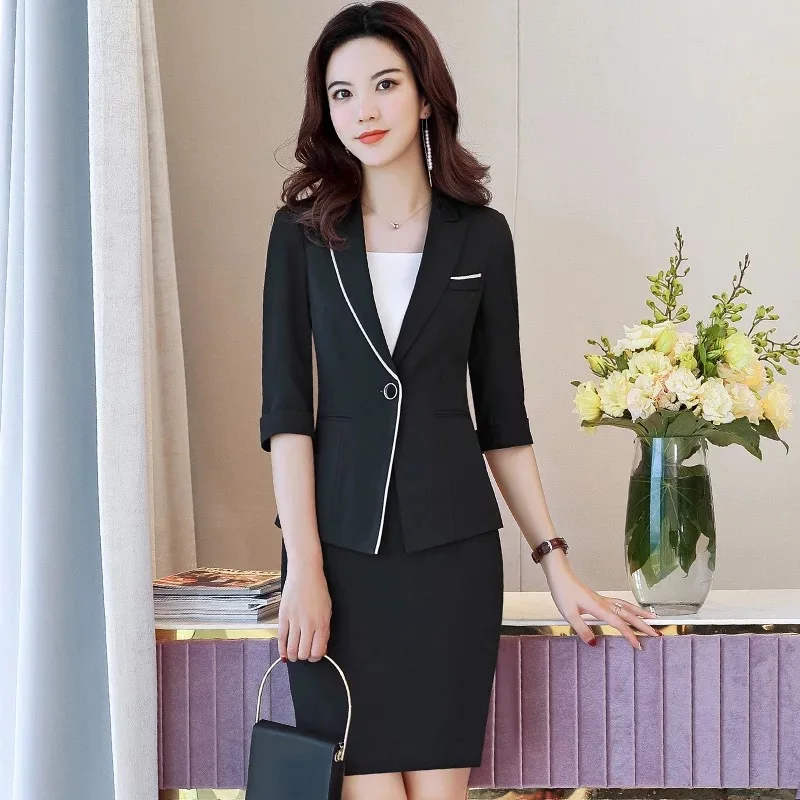 Spring Summer Blazer Coat Women 2019 Short Sleeve Slim Chic Skirt Suit Office Lady Casual Elegant Work Suits Female | Женская одежда