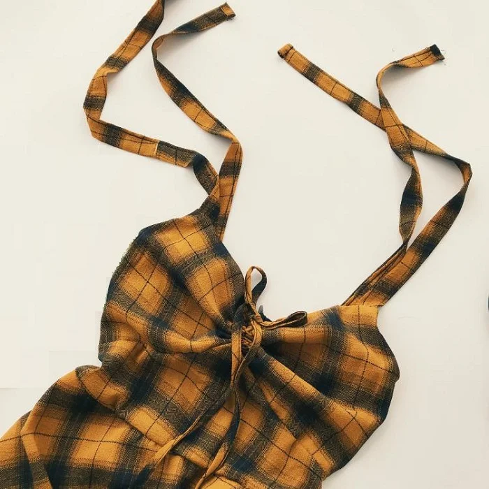 L &amp Y Винтаж плед пляжное платье Для женщин летние каникулы галстук-бабочка