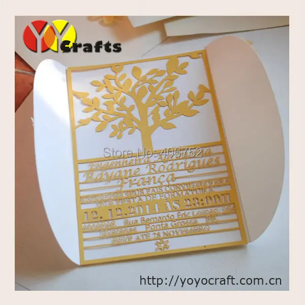 50pcs custom information tree invitations laser cut Wedding Invitation Cards with envelop