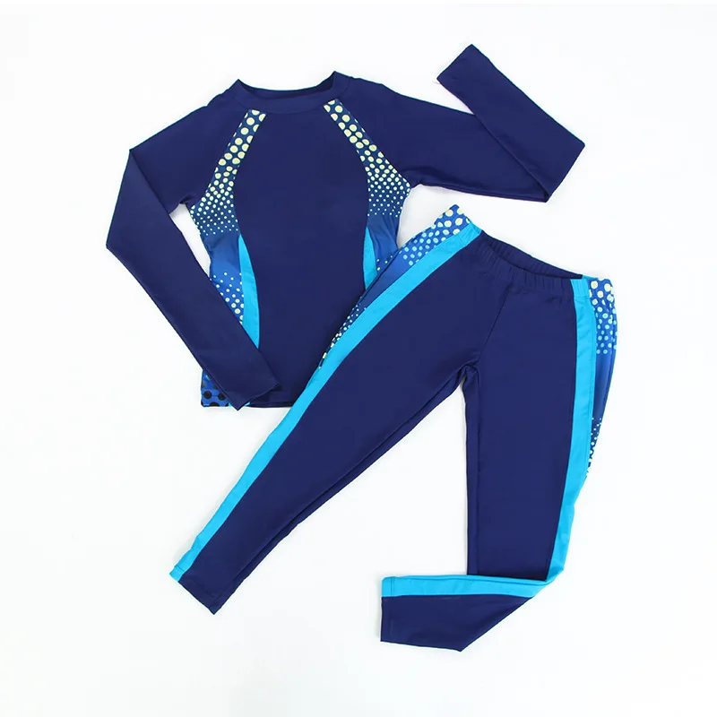 Синий Rashguard женский танкини купальник закрытый Рашгард длинные штаны женский купальник для серфинга плюс размер женский купальный пляжный костюм рубашка Подростковая - Цвет: Синий