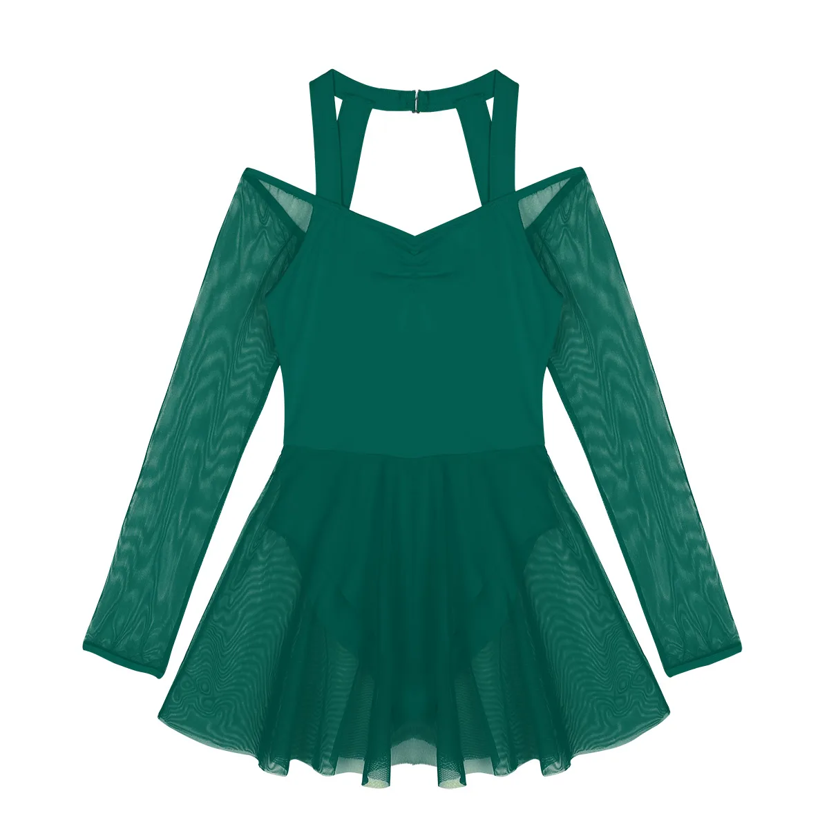 ChicTry Adult Long Sleeves Off The Shoulder Ballet Dress Women Gymnastics Leotards Stage Figure Skating Lyrical Dance Costumes