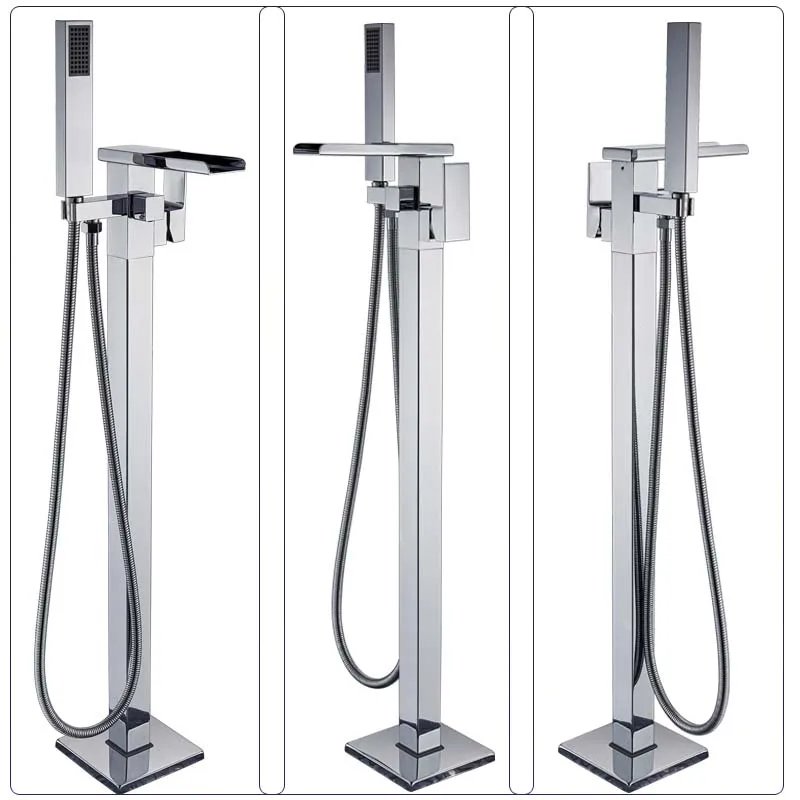 Хромированный кран для ванной с одной ручкой хромированный напольный смеситель