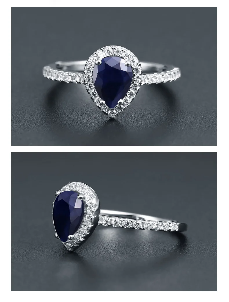 Gem's Ballet 1.29Ct натуральное синее сапфировое кольцо из драгоценных камней для женщин 925 пробы серебряные классические обручальные кольца ювелирные украшения