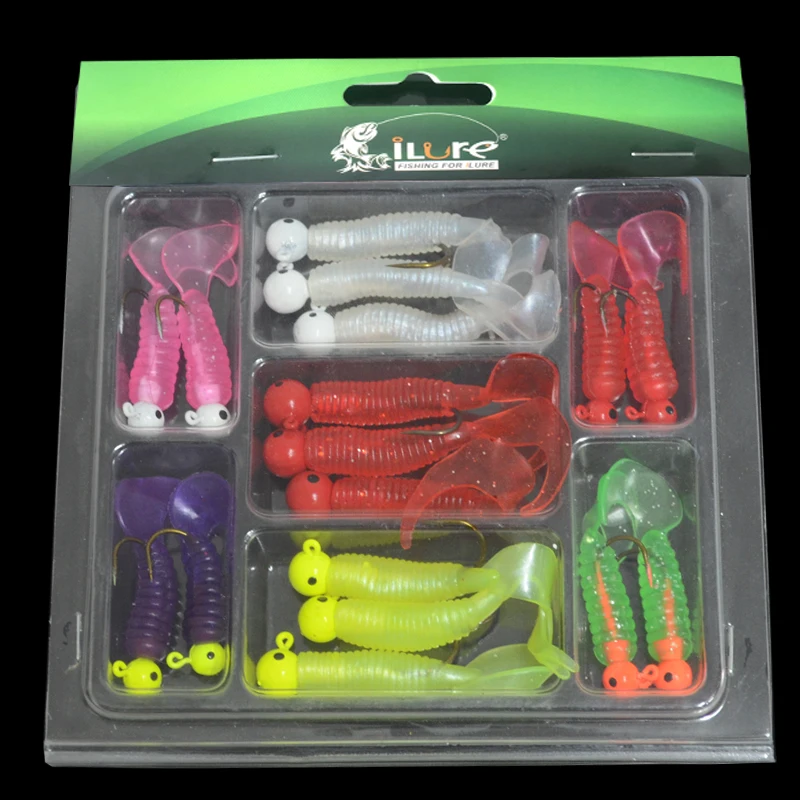 ILure 17 шт./компл. для доставки прикорма и оснастки Lead Jig Head крюк личинка червь активность приманки Shads Силиконовые Рыболовные снасти лосось форель Щука Crappie