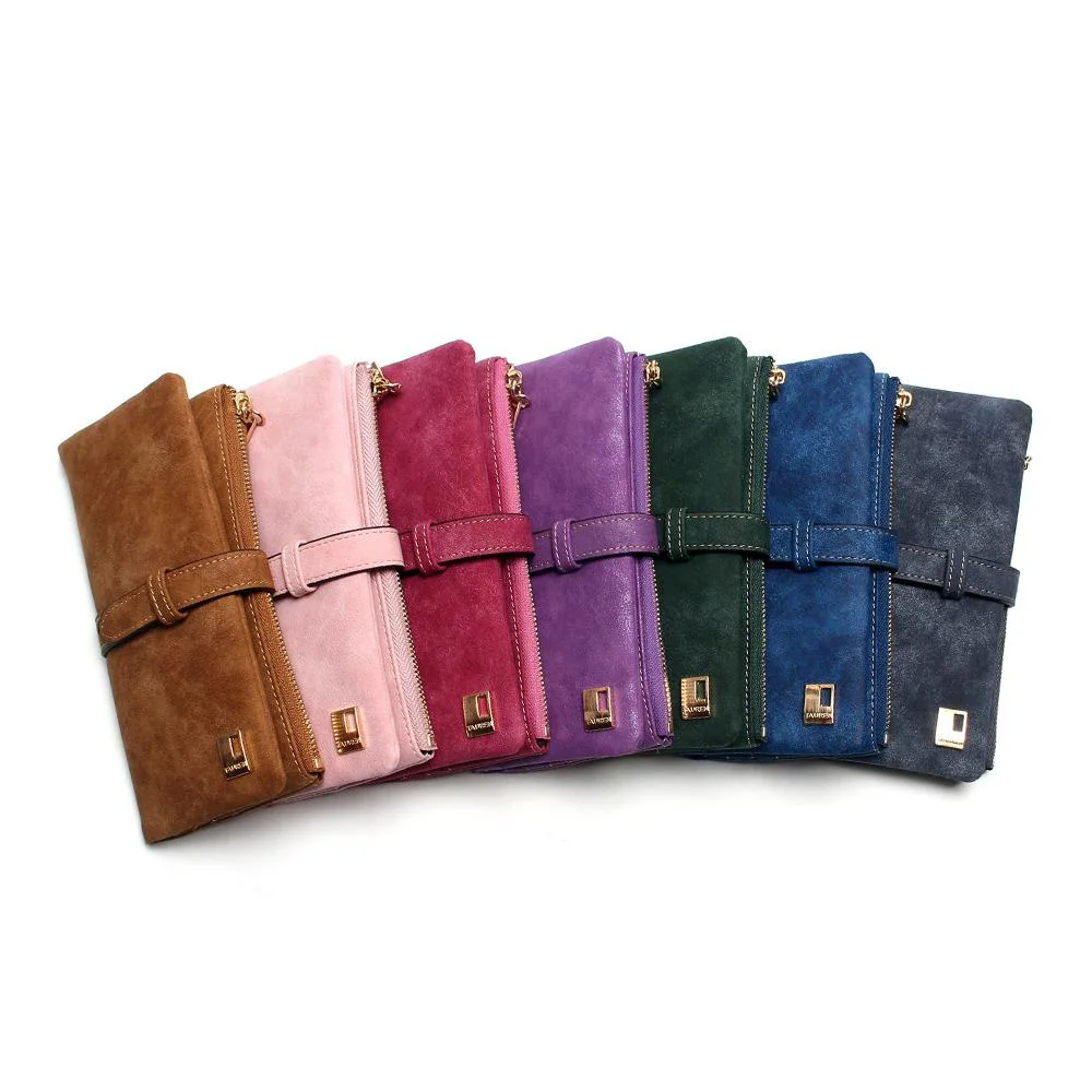 cheaper new fashion women wallets drawstring nubuck leather zipper wallet womens long design purse two fold more color clutch free global shipping