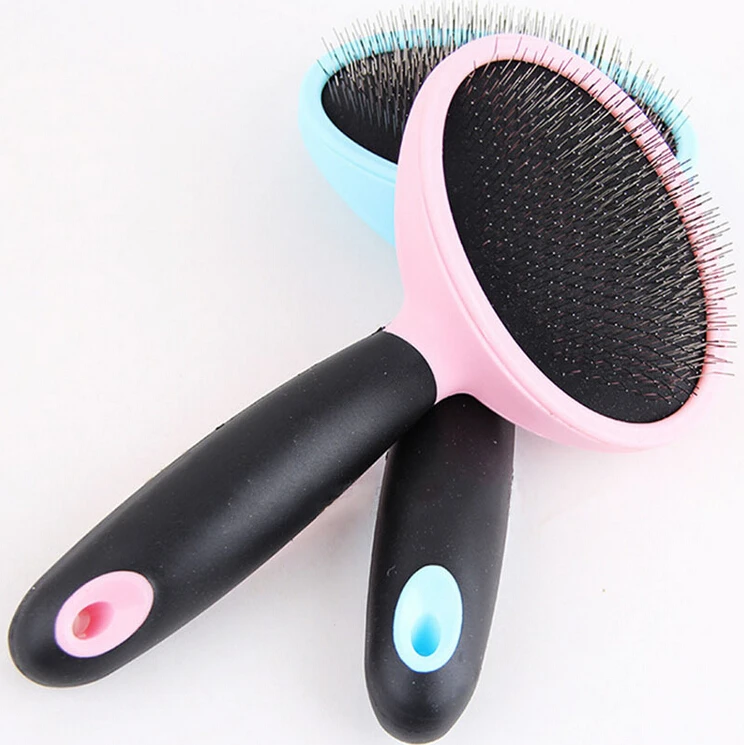 

Pet Grooming soft Plastic stainless steel handle brush metal dog comb dog cat hair grooming tool pink blue Two colors supply