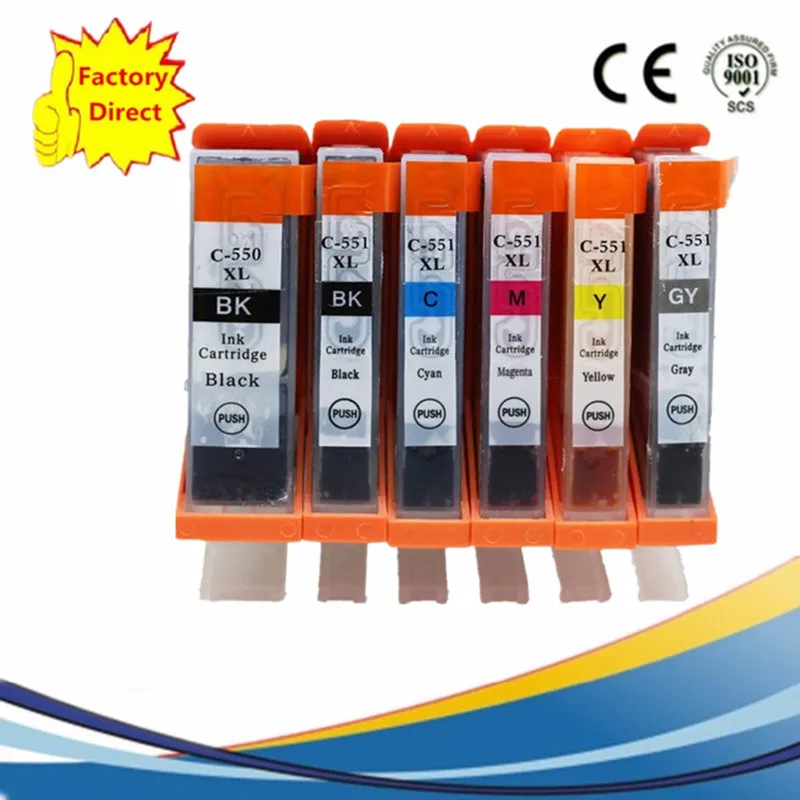 PGI550 PGI 550 551 PG-550 сменный картридж для принтера Canon Pixma MG6350 MG7150 IP8750 MG-6350 MG-7150 IP-8750 MG 6350 7150 - Цвет: 1SET 6PCS