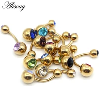 alisouy wholesale 12 pcslot punk golden crystal rhinestones navel belly button rings body piercing jewelry 12 colors navel