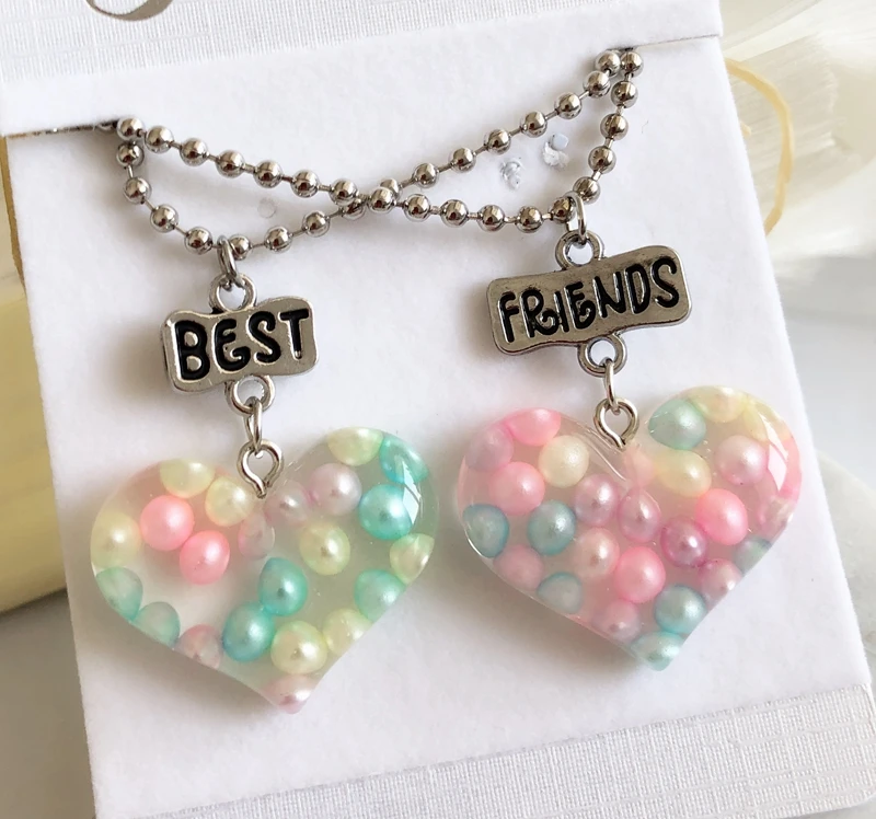 2PCS/Set Colorful Pearl Heart Best Friends Necklaces Stereo soft simulation Imitation Necklace For Children Jewelry | Украшения и