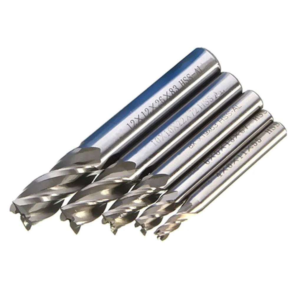 

Newly 5Pcs/Set 4-12mm HSS CNC Carbide Straight Shank 4 Flute End Mill Cutter Drill Bit XSD88