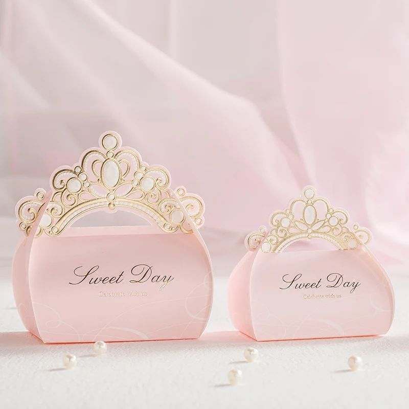 2016 New 50 Pieces Pink Gold Shiny Crown Wedding Candy Favors Boxes Box Sweets Chocolates Bags Party Supplies |