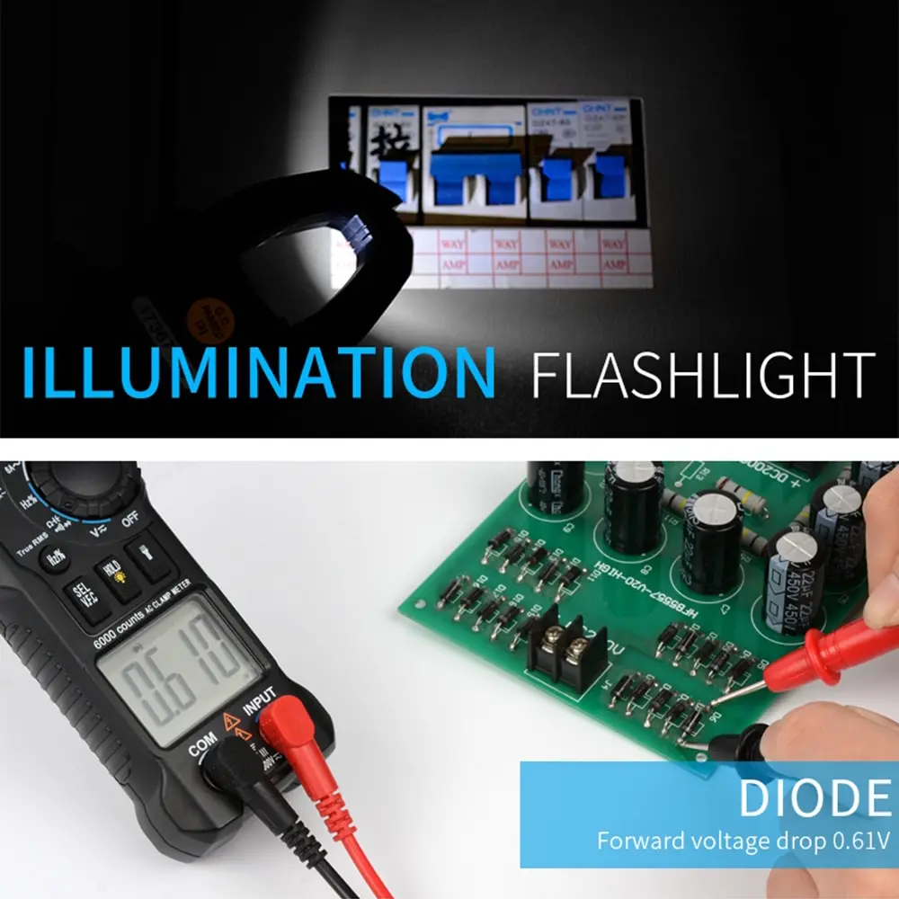 Цифровой клещевой измеритель True RMS LCD мультиметр AC DC Напряжение Ток емкость