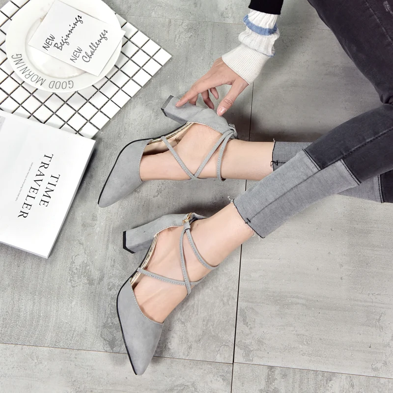 HOT SummerSandalias Femeninas High Heels Flock Pointed Sandals Sexy Female Summer Shoes Mujer Zapatos Pumps 2019 | Обувь