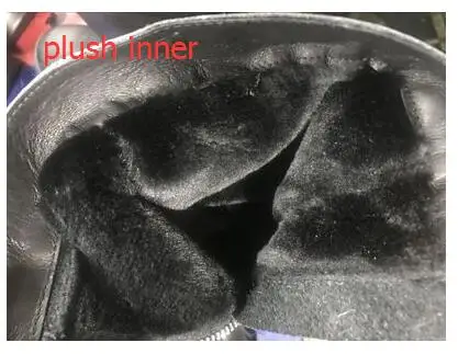 plush inner Черные и уличные мужские зимние ботинки из натуральной кожи с высоким берцем в стиле милитари на молнии; ботинки в стиле панк ручной работы; стиль; ботинки в байкерском стиле - Цвет: plush inner