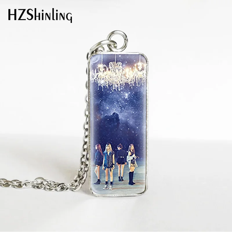 7 Hot Kpop Group Blackpink Lisa Rose Jennie Jisoo Rectangle Necklace Glass Cabochon Pendant Rectangle Necklace Jewelry Gifts - Окраска металла: 7