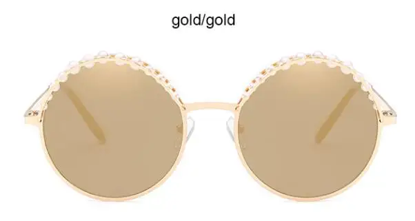 66248 Gold Gold ProudDemon женские элегантные жемчужные Круглые Солнцезащитные очки женские новые брендовые дизайнерские зеркальные солнцезащитные очки металлические оправа с плоскими линзами Oculos женские - Цвет линз: 66248 Gold Gold