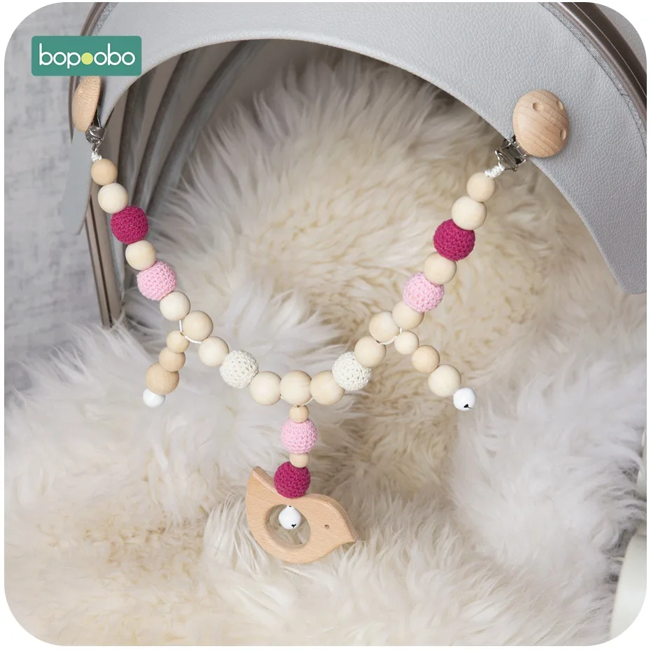 Bopoobo 1PC Baby Rattle Crochet Beads Infant Toys Crib Mobile Bed Bell Toy Pram Cart Chain Wood Elephant Stroller Mobile Newborn