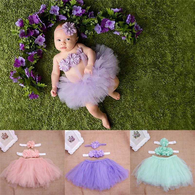 Baby Toddler Girl Flower Clothes+Hairband+Tutu Skirt Photo Prop Costume Outfits 3PCS skirt | Мать и ребенок