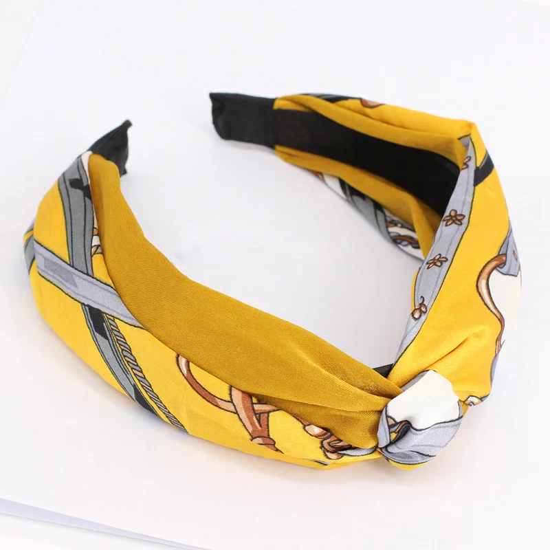 yellow hair hoop Женская перекрестная Тюрбан повязка на голову с принтом фруктов Фламинго эластичные повязки для волос летняя широкая шифоновая повязка для волос женский завязанный головной убор - Цвет: yellow hair hoop