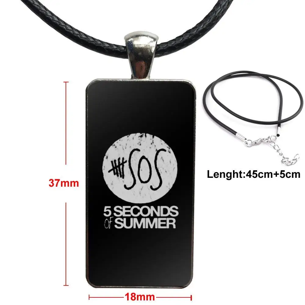 Design Pop Rock 5sos Seconds Of Summer For Women Glass Cabochon Choker Pendant Rectangle Necklace Stainless Steel Color Jewelry | Украшения