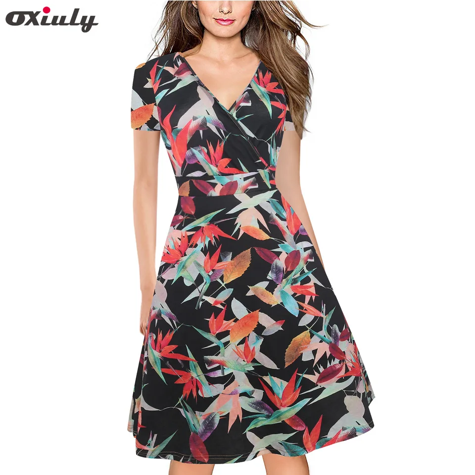 Женское винтажное платье Oxiuly плиссированное с цветочным принтом а-силуэта для