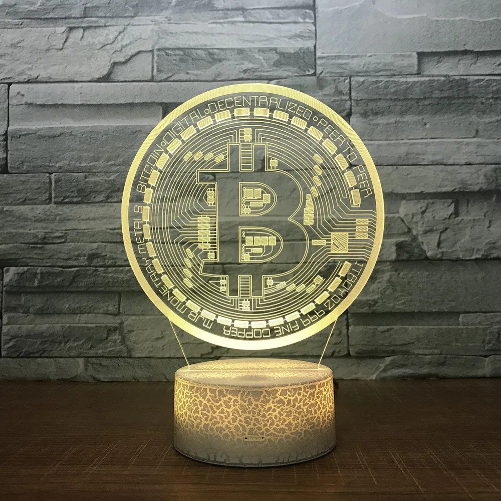 3d ночник с биткоином акриловый креативный подарок лампа 7 цветов сенсорный экран