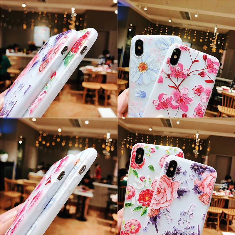 YAMIZOO чехлы для телефонов iPhone 7 силиконовый чехол ТПУ цветочный женский 6 X Xr Xs Max 8 5S