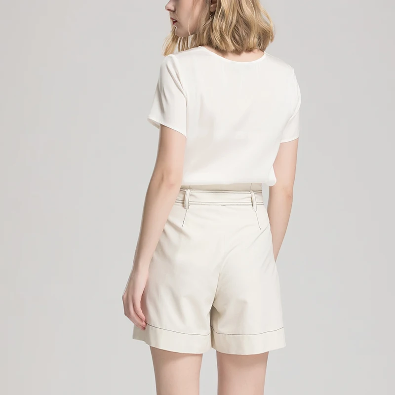 Women White T SHIRT Short sleeve Real Silk casual short Top Blusas femininas 2018 Spring Summer | Женская одежда