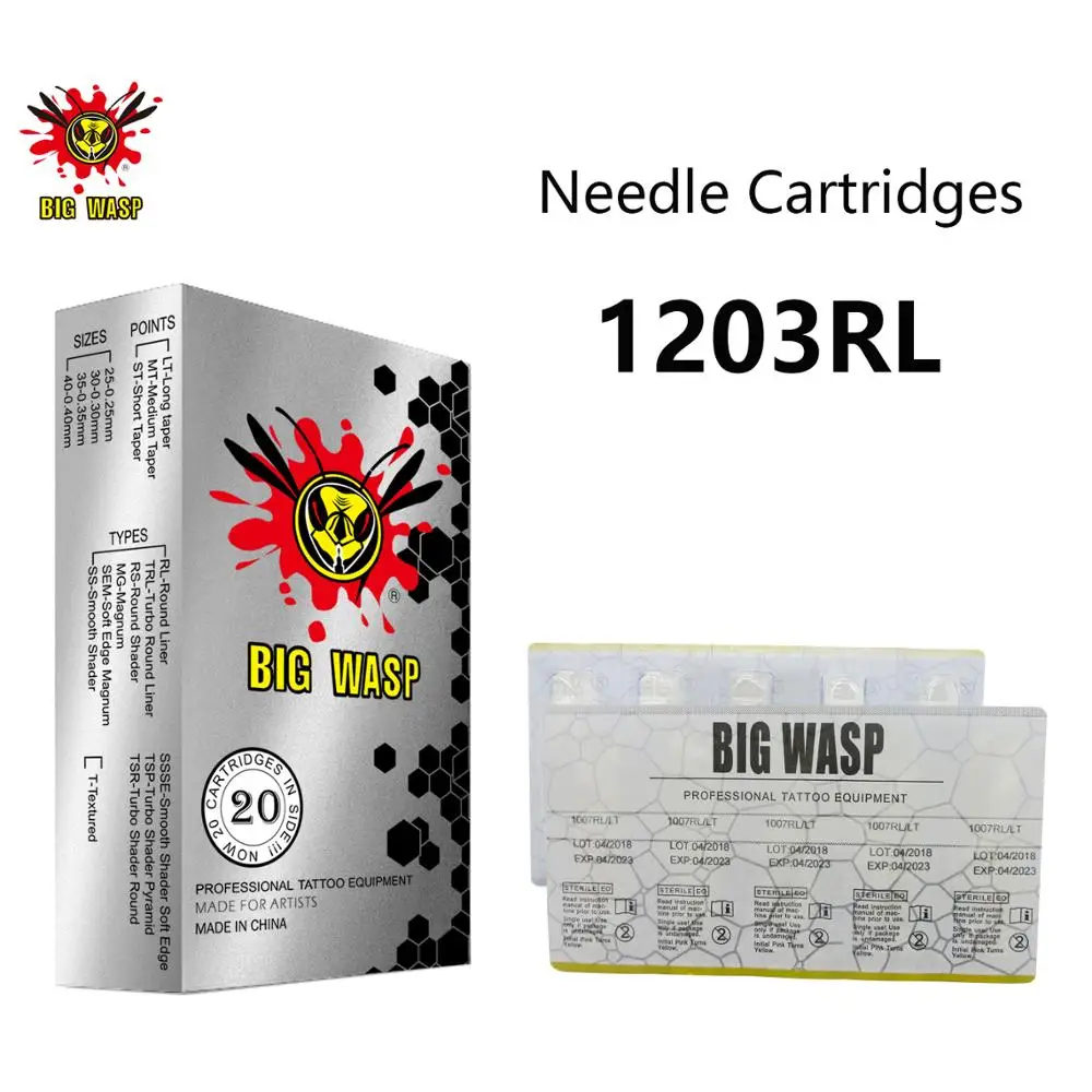 

BIGWASP 1203RL Tattoo Needle Cartridges #12 Standard (0.35mm) 3 Round Liner (3RL) for Cartridge Tattoo Machines & Grips 20Pcs