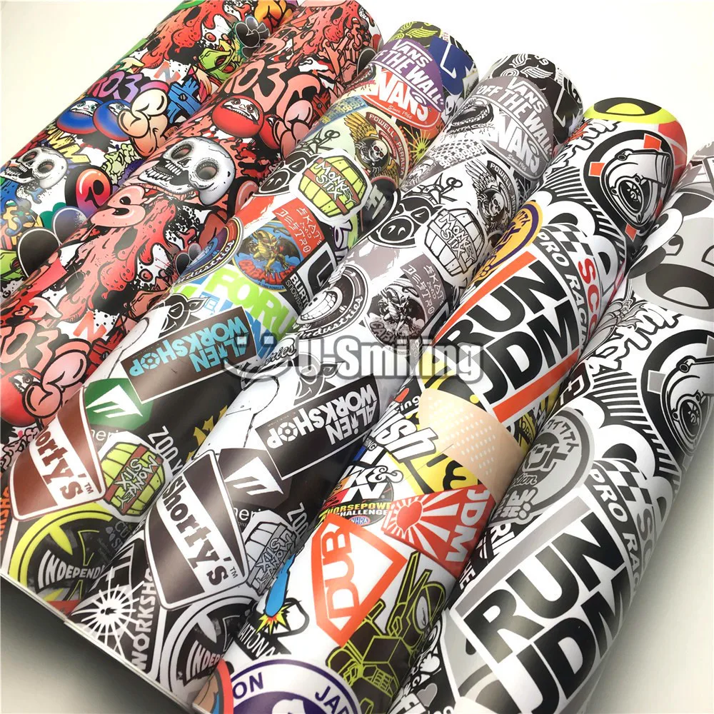 HD Black White Sticker Bomb Graffiti Vinyl Cartoon Adhesive Film Stickers FOR Scooter Auto Skateboard Decal Camo Wrap