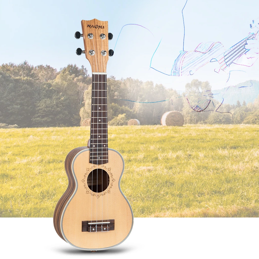 Укулеле 21 дюйм гавайская гитара Сопрано из твердой ели красного дерева 4